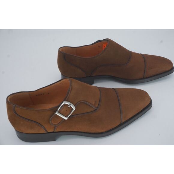 Magnanni Brown Suede Monk Strap Slip On Loafers Size 8 Saddle shoe 10043